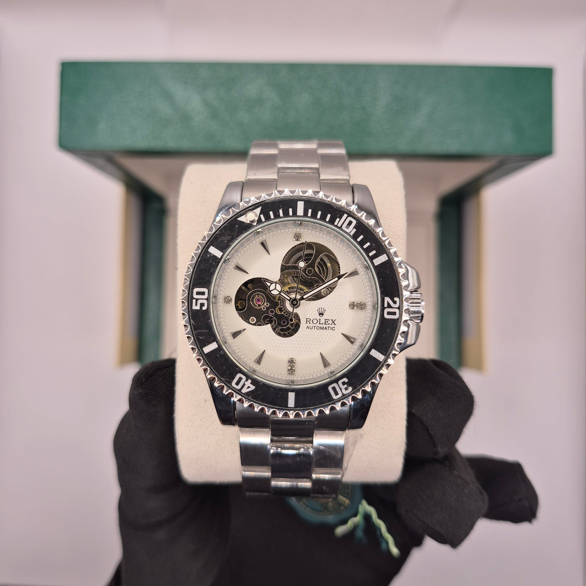 Rolex Submariner Automático Corazón Abierto Plateado  Dial Blanco