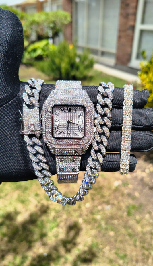 Reloj Oubano + Cadena Cubana + Pulsera Cubana Ajustable