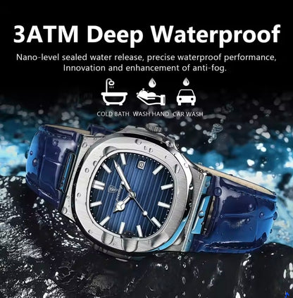Reloj Poedagar Cuero Azul Marino + Caja Lujo Gratis