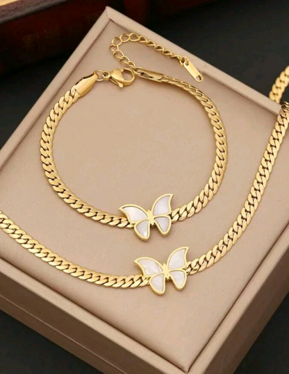 Set Cadena y Pulsera Colgante Mariposa