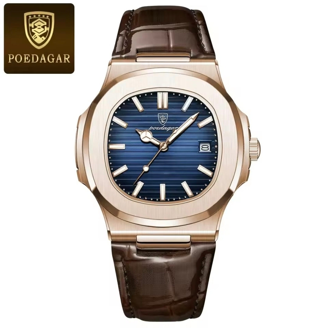 Reloj Poedagar Cuero (Cafe-Azul) + Caja Lujo Gratis