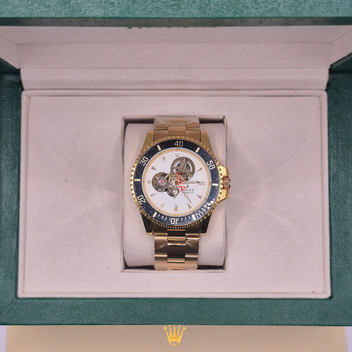 Rolex Submariner Automático Corazón Abierto Full Gold Dial Blanco