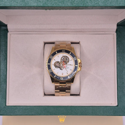 Rolex Submariner Automático Corazón Abierto Full Gold Dial Blanco