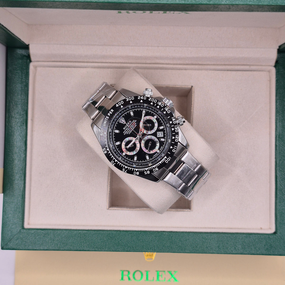 Rolex Daytona Semiautomático Tapa Transparente Full Silver Dial Negro
