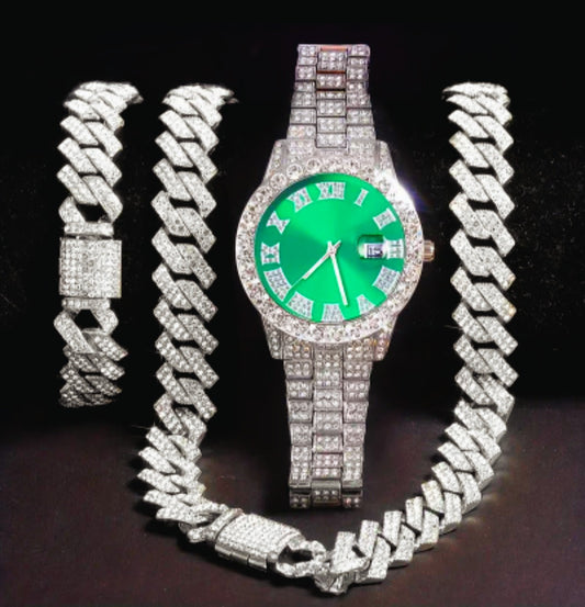 Reloj Cubano Verde+ Cadena + Pulsera