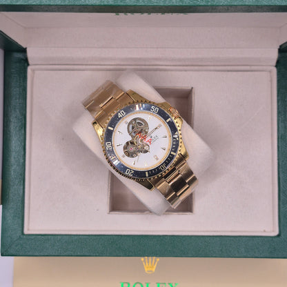 Rolex Submariner Automático Corazón Abierto Full Gold Dial Blanco