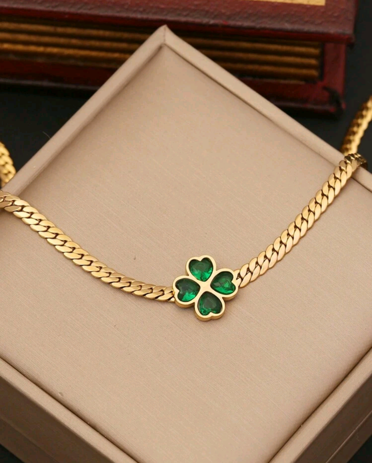 Set Joyería Flor Verde Acero inoxidable