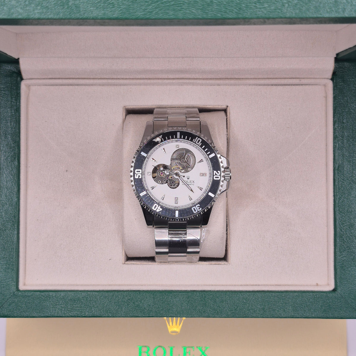 Rolex Submariner Automático Corazón Abierto Plateado  Dial Blanco