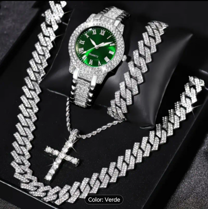Reloj Cubano Verde Femenino + Cadena + Pulsera+ Dije