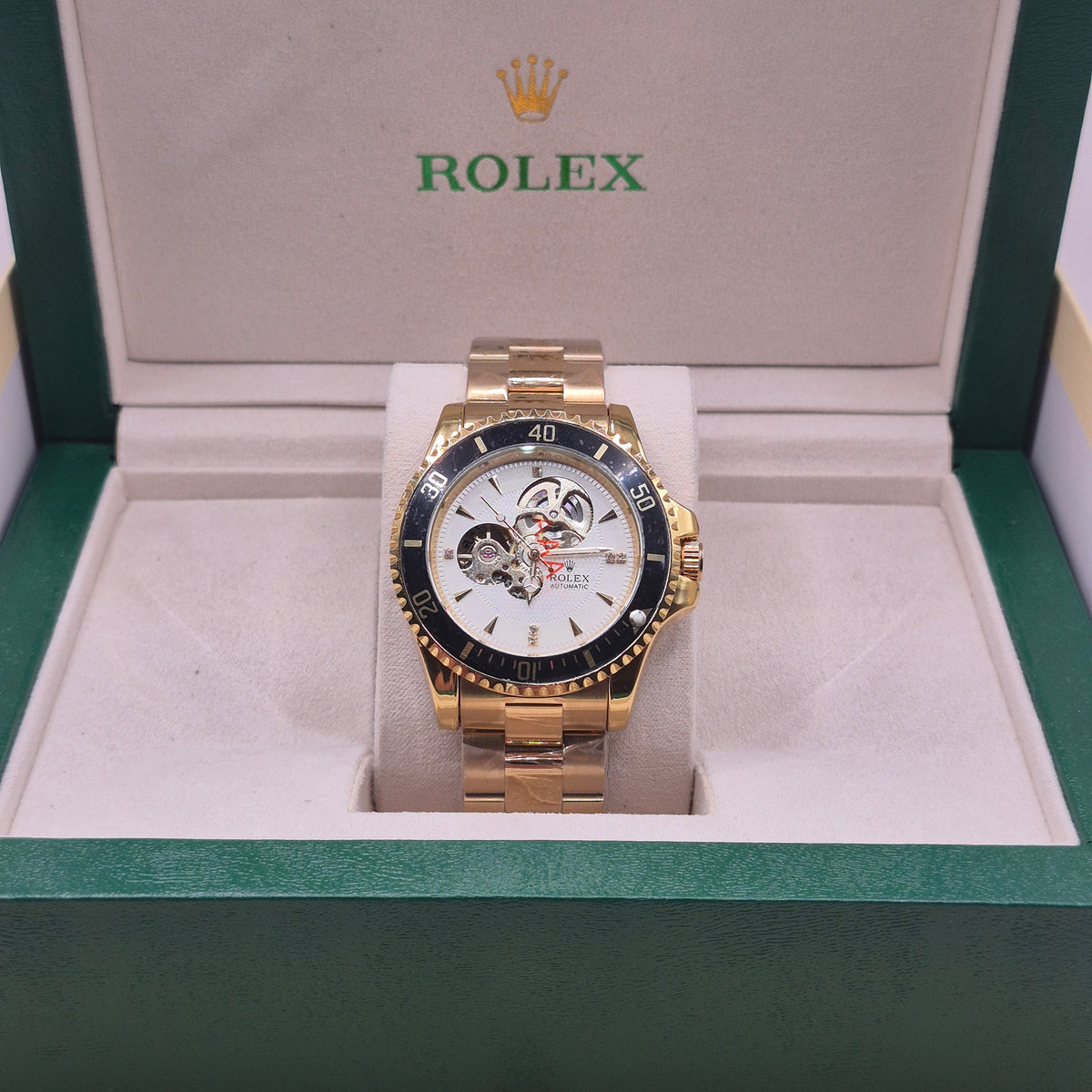 Rolex Submariner Automático Corazón Abierto Full Gold Dial Blanco