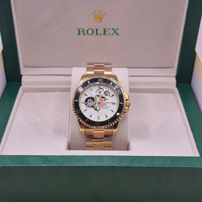 Rolex Submariner Automático Corazón Abierto Full Gold Dial Blanco