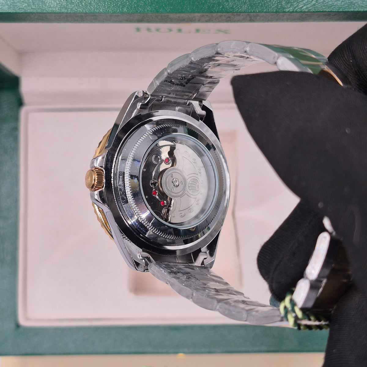 Rolex Semiautomatico Submariner Tapa Transparente Two Tone Cara Verde