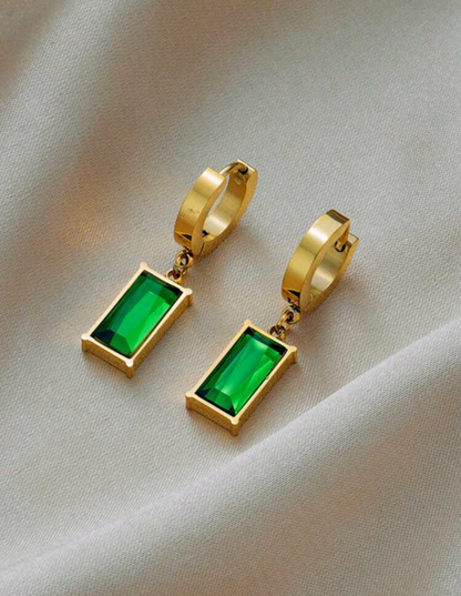 Conjunto Collar + Pendientes Con Cristal Verde