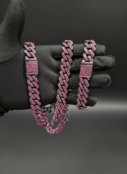 Cadena + Pulsera Tipo Caja Morada Premium