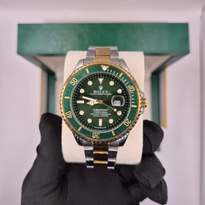Rolex Semiautomatico Submariner Tapa Transparente Two Tone Cara Verde