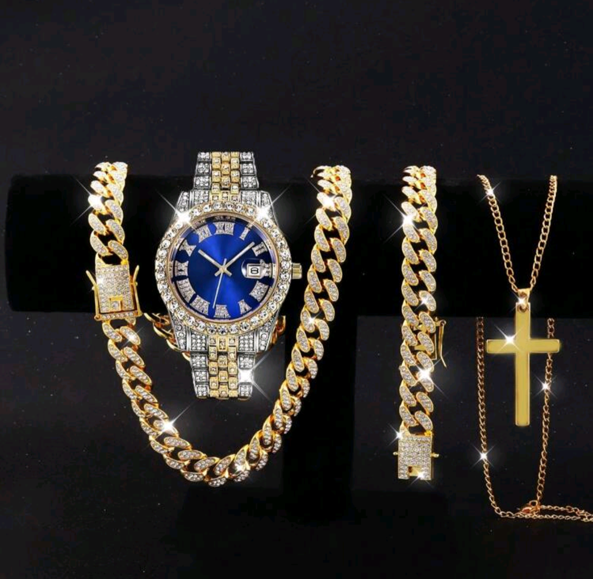 Reloj Imperial Azul + Cadena Cubana + Pulsera Cubana + Dije Gratis