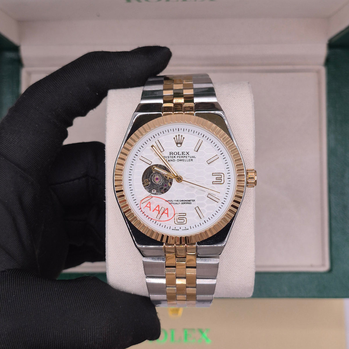 Rolex Land Dweller Automático Two Tone Dial Blanco