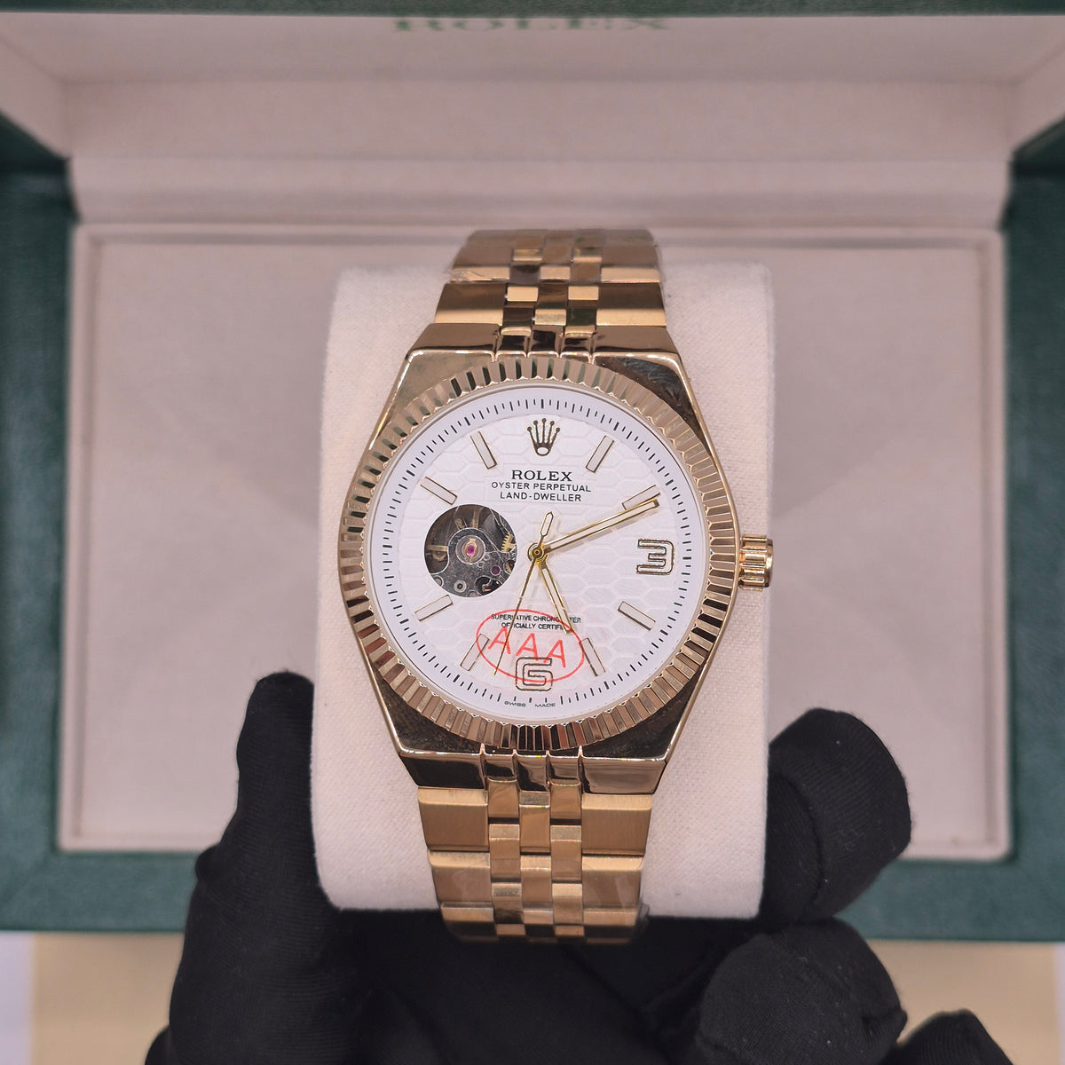 Rolex Land Dweller Automático Full Gold Dial Blanco