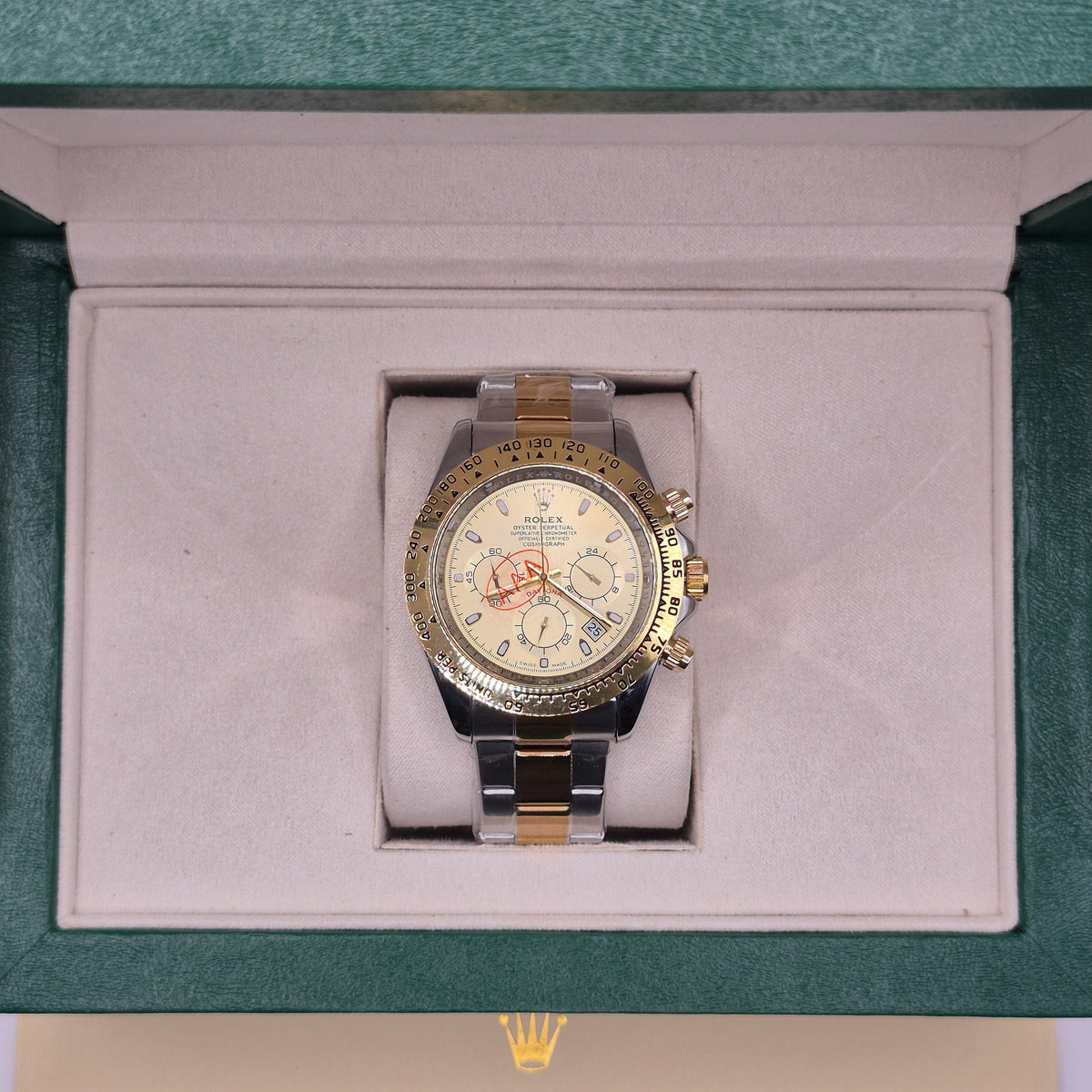Rolex Daytona Semiautomático Tapa Transparente Two Tone Dial Dorado