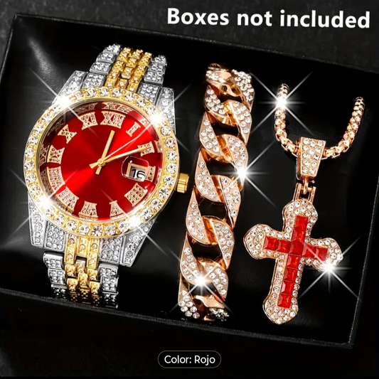 Reloj Imperial Rojo + Dije Cruz Roja +Pulsera Cubana