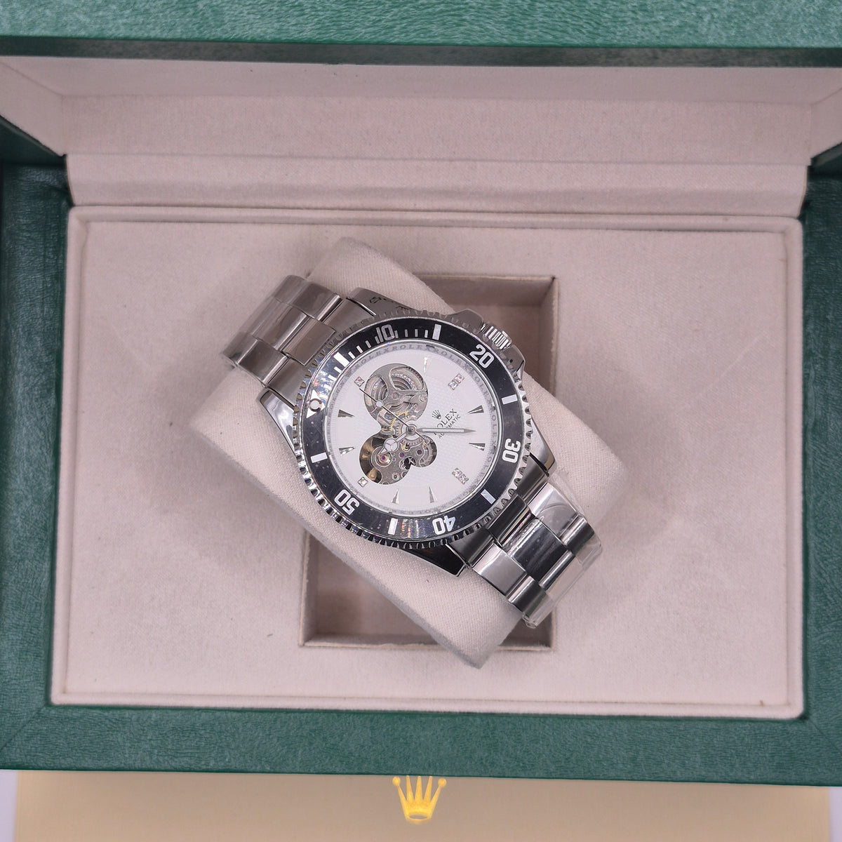 Rolex Submariner Automático Corazón Abierto Plateado  Dial Blanco