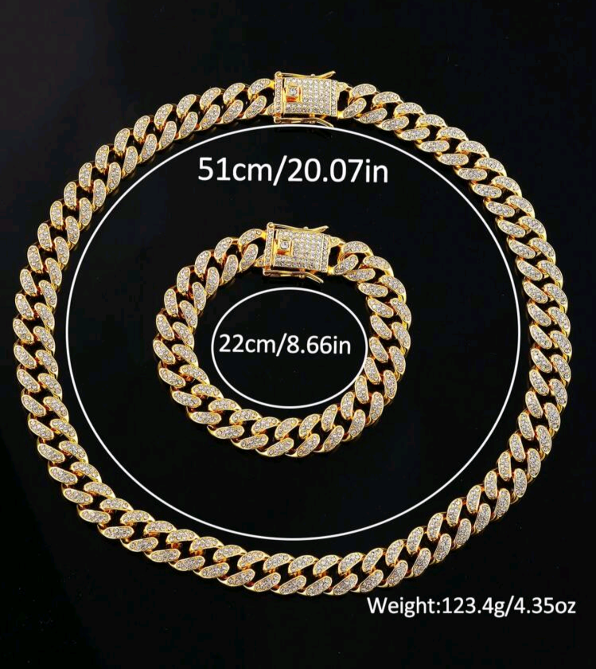 Reloj Dorado Azul + Cadena Cubana + Pulsera Cubana