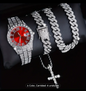 Reloj Cubano Rojo + Cadena + Pulsera+ Dije Cruz GRATIS