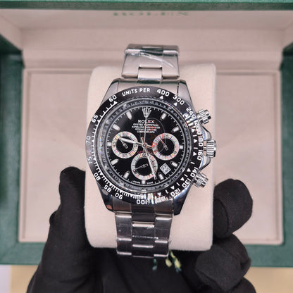 Rolex Daytona Semiautomático Tapa Transparente Full Silver Dial Negro