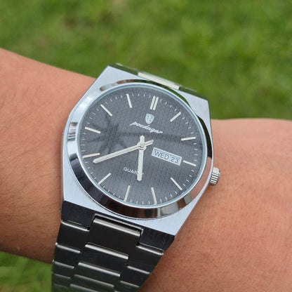 Reloj Poedagar Texturizado Plateado-Negro (Modelo 830)