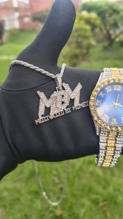 Reloj Imperial Azul + Dije Cubano + Pulsera Elastica