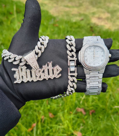 Reloj Ovalado Contra marcado + Cadena Cubana + Dije Premium