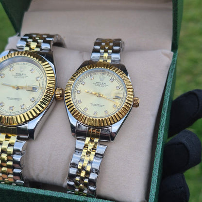 Relojes Rolex Pareja Date Just Imperial Dorado + Caja De Lujo Gratis