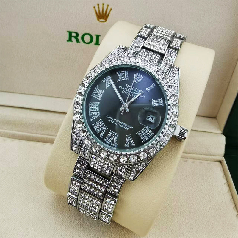 Rolex Date Just Plateado Cara Negra FULL SET