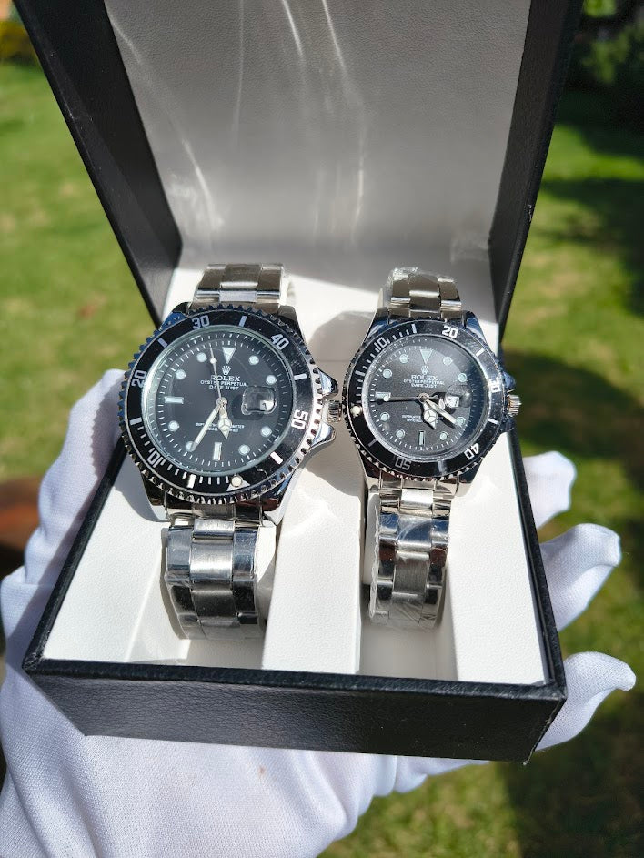 Relojes Rolex Pareja Submariner Plateado + Caja De Lujo  GRATIS