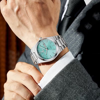 Reloj Poedagar Liso De Lujo Doble Calendario Azul Cielo
