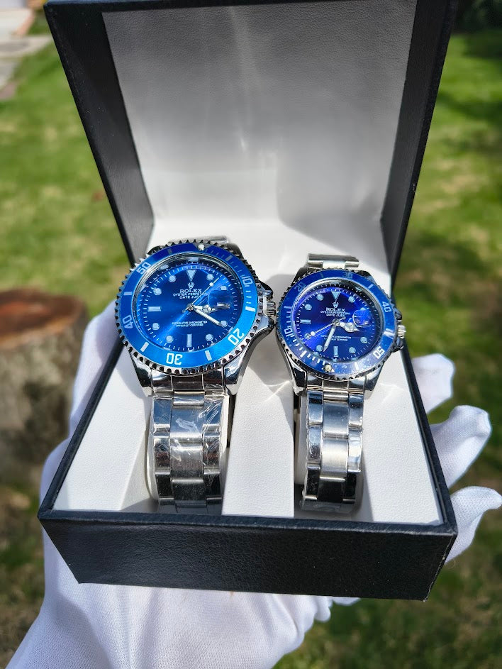 Relojes Rolex Pareja Submariner Plateado + Caja De Lujo  GRATIS