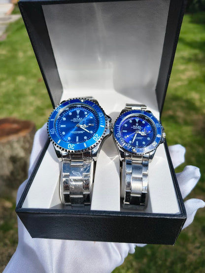 Relojes Rolex Pareja Submariner Plateado + Caja De Lujo  GRATIS